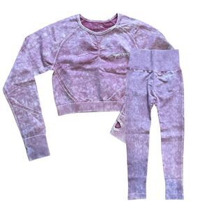 Sugar Popped Extreme Lift  Athletic Set Legging Crop Top Berry Pink Stretch Knit